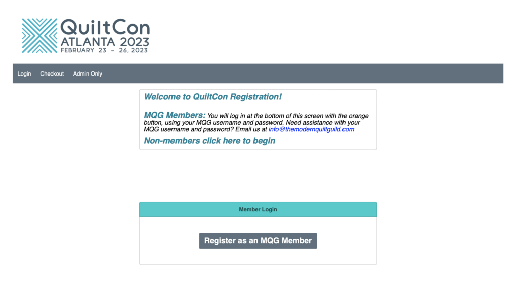 image of the QuiltCon Registration site.